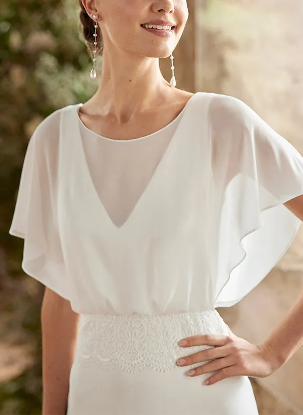Boho Lace Open Back A Line Wrap Wedding Dress