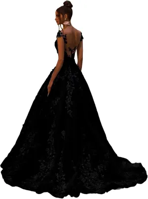 Boho Off Shoulder Tulle Wedding Dresses for Bride Lace Applique Long Train Bridal Gowns