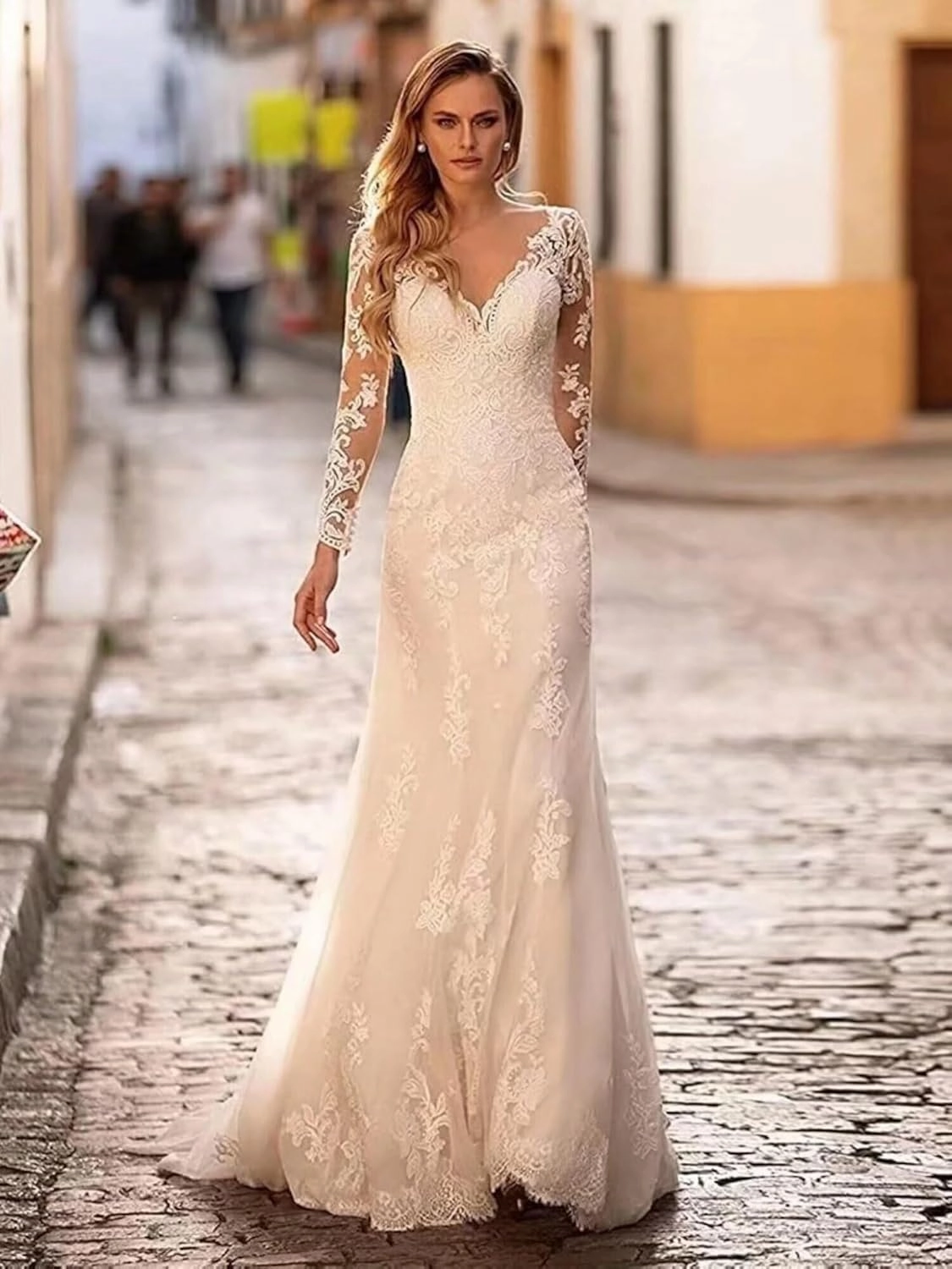 Boho Off Shoulder Tulle Wedding Dresses for Bride Lace Applique Long Train Bridal Gowns