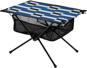 Bolaz Outdoor Folding Portable Picnic Camping Table-Art Blue Geometric Pattern,Storage Mesh for Camping Gear Accessories, Hiking, Mountaineering, Outdoor Travel