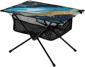 Bolaz Outdoor Folding Portable Picnic Camping Table-Art Pattern on Blue and Gold,Storage Mesh for Camping Gear Accessories, Hiking, Mountaineering, Outdoor Travel