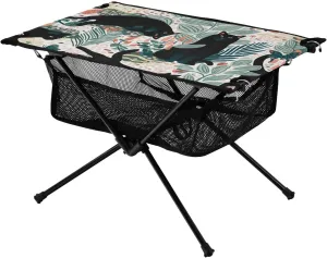 Bolaz Outdoor Folding Portable Picnic Camping Table-Black Cats Having Fun with Butterfly6,Storage Mesh for Camping Gear Accessories, Hiking, Mountaineering, Outdoor Travel