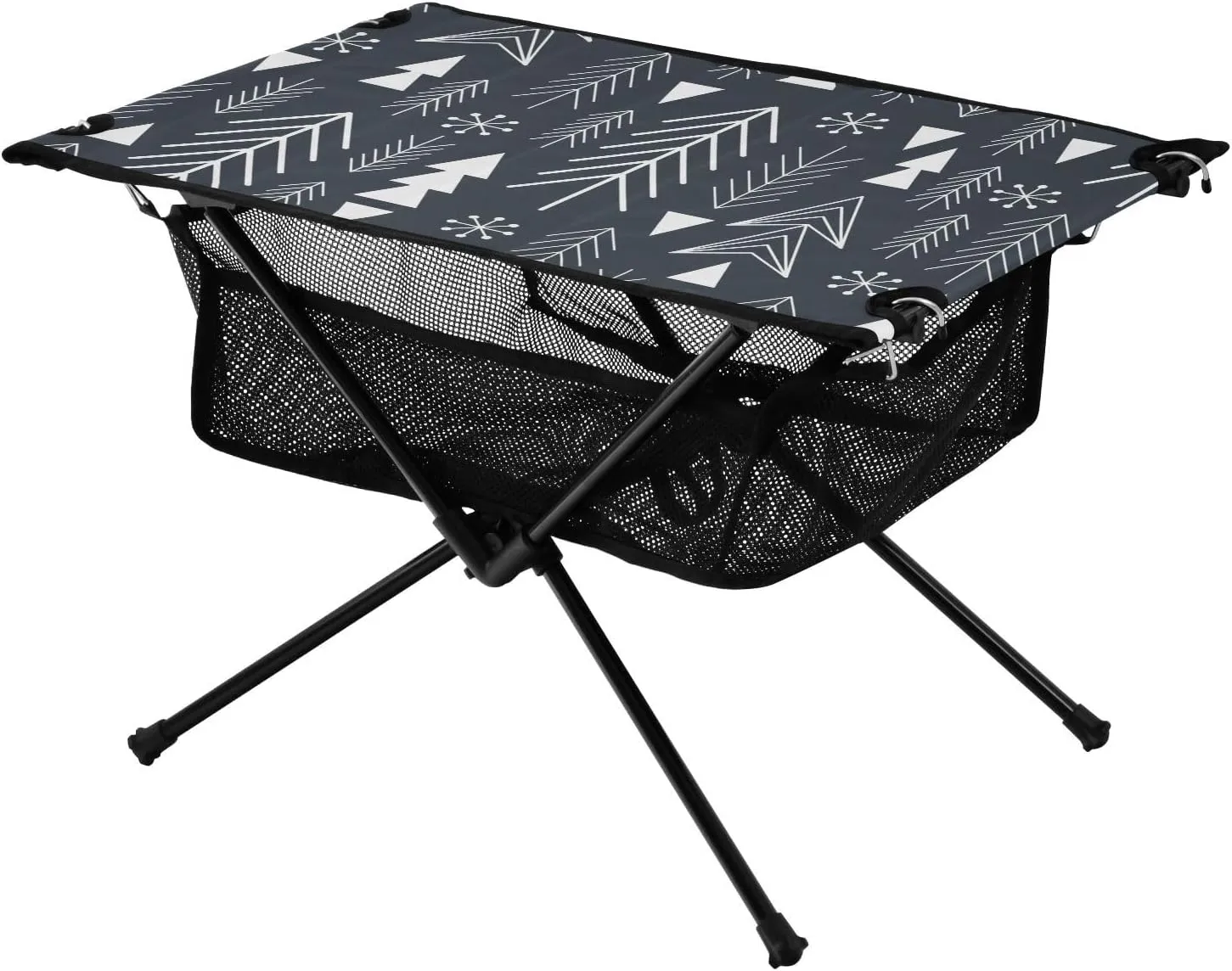 Bolaz Outdoor Folding Portable Picnic Camping Table-Black Geometry Pattern,Storage Mesh for Camping Gear Accessories, Hiking, Mountaineering, Outdoor Travel