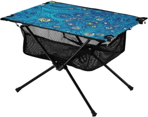 Bolaz Outdoor Folding Portable Picnic Camping Table-Blue Abstract Fluid2,Storage Mesh for Camping Gear Accessories, Hiking, Mountaineering, Outdoor Travel