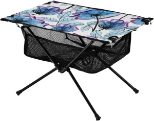 Bolaz Outdoor Folding Portable Picnic Camping Table-Blue and Purple Flower,Storage Mesh for Camping Gear Accessories, Hiking, Mountaineering, Outdoor Travel