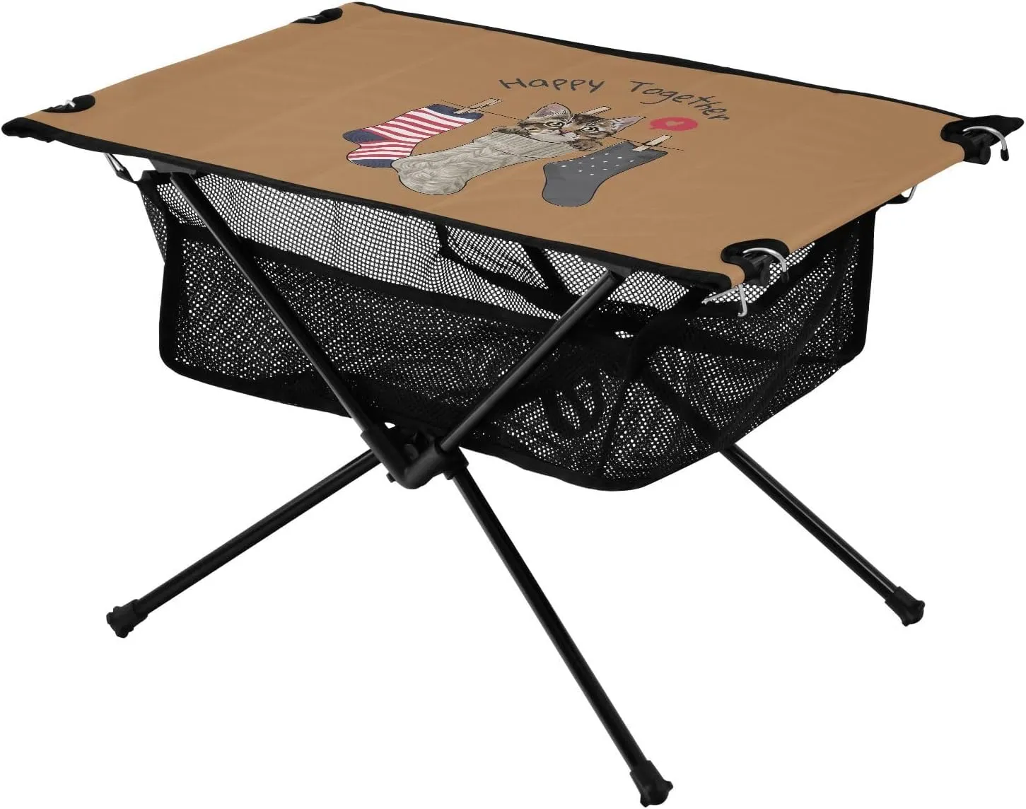Bolaz Outdoor Folding Portable Picnic Camping Table-Cat Kitten Sock and Quote,Storage Mesh for Camping Gear Accessories, Hiking, Mountaineering, Outdoor Travel