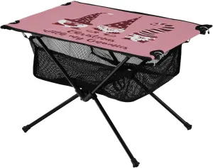 Bolaz Outdoor Folding Portable Picnic Camping Table-Christmas Gnome Pattern on Pink,Storage Mesh for Camping Gear Accessories, Hiking, Mountaineering, Outdoor Travel