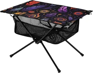 Bolaz Outdoor Folding Portable Picnic Camping Table-Colorful Feather Print2,Storage Mesh for Camping Gear Accessories, Hiking, Mountaineering, Outdoor Travel