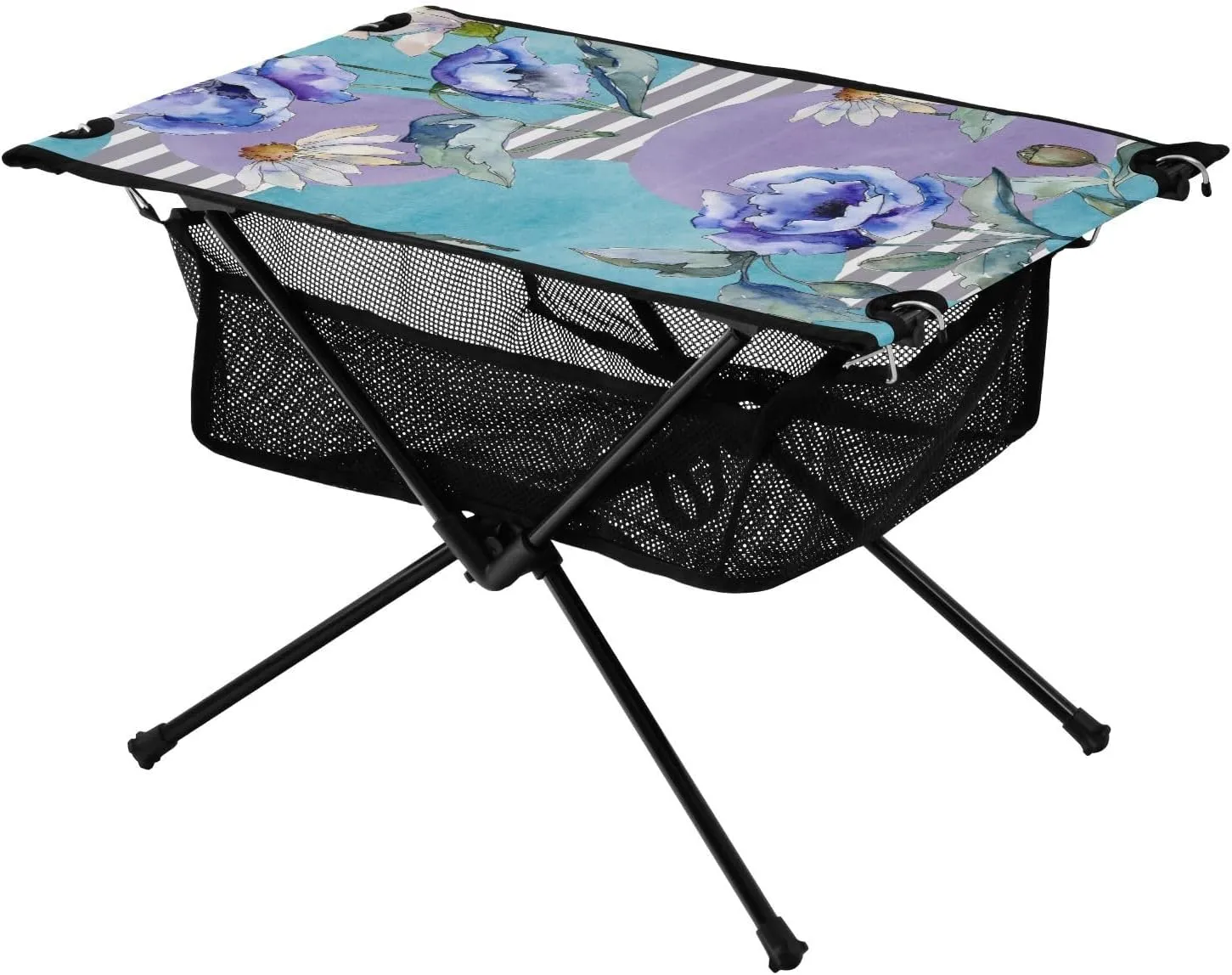 Bolaz Outdoor Folding Portable Picnic Camping Table-Daisy and Purple Rose,Storage Mesh for Camping Gear Accessories, Hiking, Mountaineering, Outdoor Travel