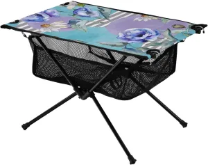 Bolaz Outdoor Folding Portable Picnic Camping Table-Daisy and Purple Rose,Storage Mesh for Camping Gear Accessories, Hiking, Mountaineering, Outdoor Travel