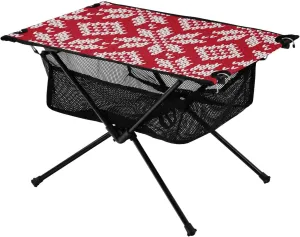 Bolaz Outdoor Folding Portable Picnic Camping Table-Geometric Red,Storage Mesh for Camping Gear Accessories, Hiking, Mountaineering, Outdoor Travel