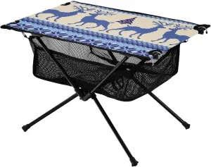 Bolaz Outdoor Folding Portable Picnic Camping Table-Geometric Reindeer,Storage Mesh for Camping Gear Accessories, Hiking, Mountaineering, Outdoor Travel