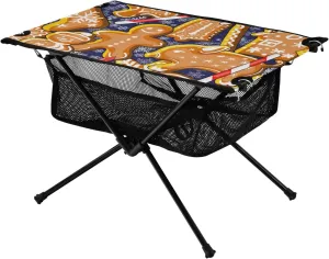 Bolaz Outdoor Folding Portable Picnic Camping Table-Gingerbread Man Christmas,Storage Mesh for Camping Gear Accessories, Hiking, Mountaineering, Outdoor Travel