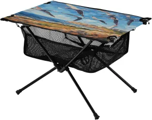 Bolaz Outdoor Folding Portable Picnic Camping Table-Oil Printing Seagulls and Lighthouses,Storage Mesh for Camping Gear Accessories, Hiking, Mountaineering, Outdoor Travel