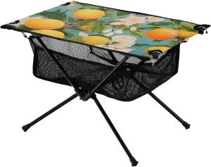 Bolaz Outdoor Folding Portable Picnic Camping Table-Orenge and White Flower,Storage Mesh for Camping Gear Accessories, Hiking, Mountaineering, Outdoor Travel