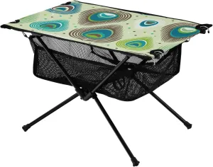 Bolaz Outdoor Folding Portable Picnic Camping Table-Peacock Feather Green & Blue,Storage Mesh for Camping Gear Accessories, Hiking, Mountaineering, Outdoor Travel