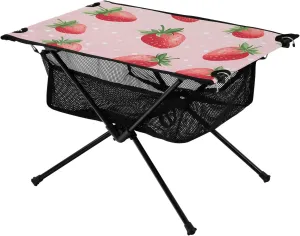 Bolaz Outdoor Folding Portable Picnic Camping Table-Pink Strawberry,Storage Mesh for Camping Gear Accessories, Hiking, Mountaineering, Outdoor Travel