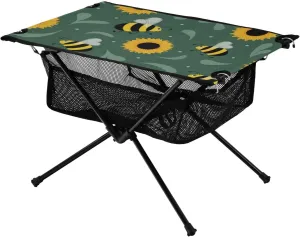 Bolaz Outdoor Folding Portable Picnic Camping Table-Sunflower and Bee,Storage Mesh for Camping Gear Accessories, Hiking, Mountaineering, Outdoor Travel