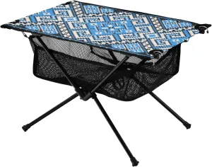Bolaz Outdoor Folding Portable Picnic Camping Table-Vintage Geometric Blue2,Storage Mesh for Camping Gear Accessories, Hiking, Mountaineering, Outdoor Travel