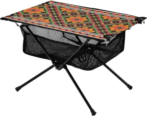Bolaz Outdoor Folding Portable Picnic Camping Table-Vintage Geometric Orenge,Storage Mesh for Camping Gear Accessories, Hiking, Mountaineering, Outdoor Travel