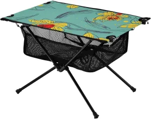 Bolaz Outdoor Folding Portable Picnic Camping Table-Yellow Daffodil Flower on Green,Storage Mesh for Camping Gear Accessories, Hiking, Mountaineering, Outdoor Travel