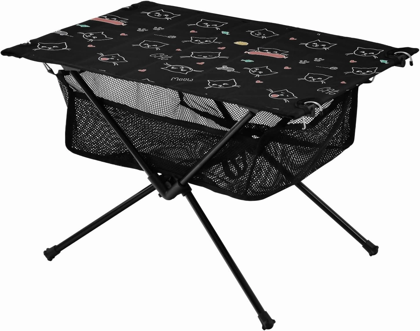 Bolaz Outdoor Folding Portable Picnic Camping Table-Cartoon Black cat pattern6,Storage Mesh for Camping Gear Accessories, Hiking, Mountaineering, Outdoor Travel