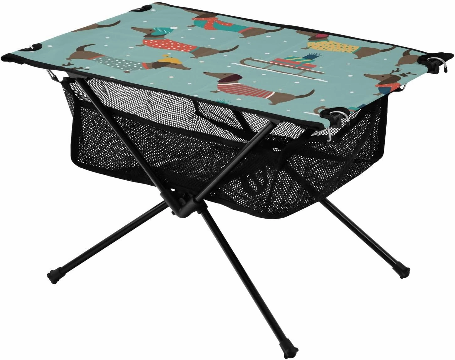Bolaz Outdoor Folding Portable Picnic Camping Table-Christmas Dachshunds,Storage Mesh for Camping Gear Accessories, Hiking, Mountaineering, Outdoor Travel