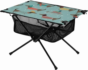 Bolaz Outdoor Folding Portable Picnic Camping Table-Christmas Dachshunds,Storage Mesh for Camping Gear Accessories, Hiking, Mountaineering, Outdoor Travel