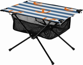Bolaz Outdoor Folding Portable Picnic Camping Table-Orange Anchor on Blue and White Stripes6,Storage Mesh for Camping Gear Accessories, Hiking, Mountaineering, Outdoor Travel