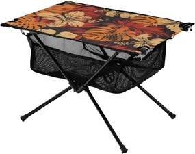 Bolaz Outdoor Folding Portable Picnic Camping Table-Orenge Leaves and Floral,Storage Mesh for Camping Gear Accessories, Hiking, Mountaineering, Outdoor Travel