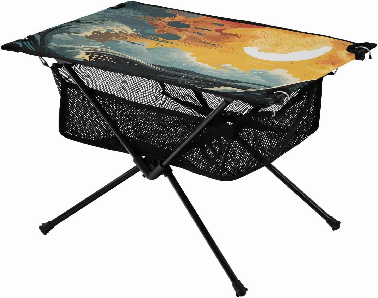 Bolaz Outdoor Folding Portable Picnic Camping Table-Sea Wave and Sun,Storage Mesh for Camping Gear Accessories, Hiking, Mountaineering, Outdoor Travel