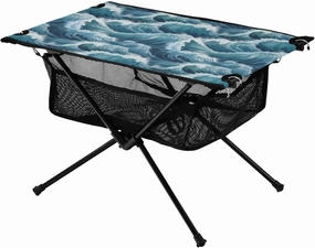 Bolaz Outdoor Folding Portable Picnic Camping Table-Sea Wave Printing,Storage Mesh for Camping Gear Accessories, Hiking, Mountaineering, Outdoor Travel
