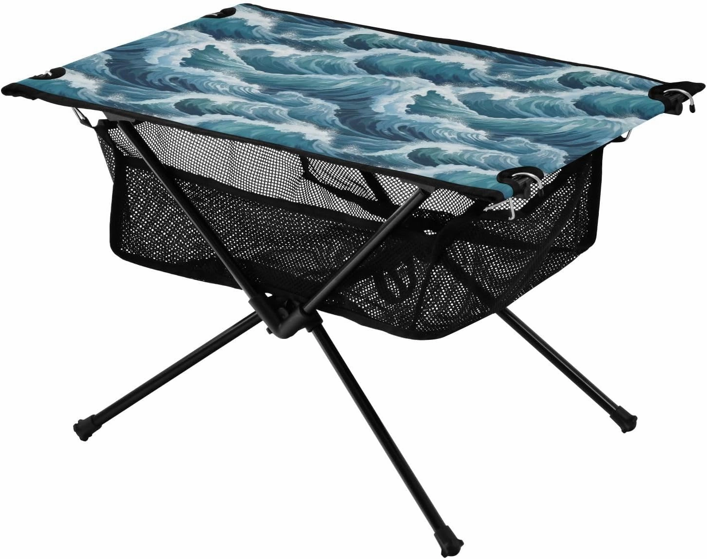Bolaz Outdoor Folding Portable Picnic Camping Table-Sea Wave Printing,Storage Mesh for Camping Gear Accessories, Hiking, Mountaineering, Outdoor Travel