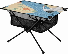Bolaz Outdoor Folding Portable Picnic Camping Table-Vintage Crane and Flower Pattern,Storage Mesh for Camping Gear Accessories, Hiking, Mountaineering, Outdoor Travel