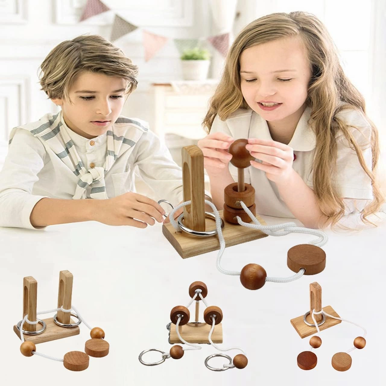 Brain Teaser Puzzle Wooden Threading Rope Loop Puzzle Luban Lock Brain Teaser Game Adult Kids Toy Puzzles for Adults (16)