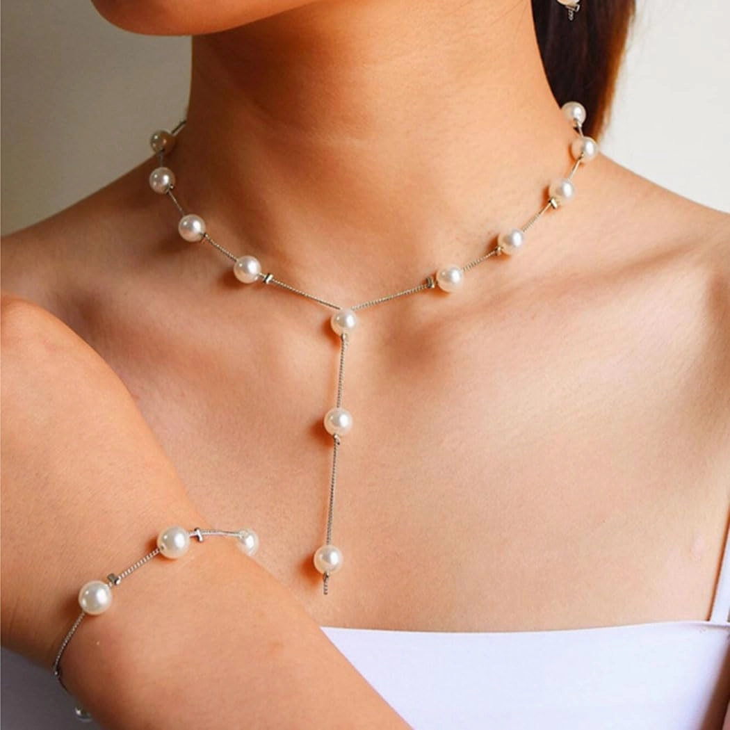 Bridal Necklace Earring And Bracelet Set Faux Pearl Jewelry Set for Women Wedding Bridal Jewelry