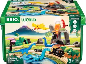 BRIO World Dinosaur Deluxe Set - 44-Piece FSC-Certified - Wood Train Set & Accessories - Works with All BRIO Sets - Dinosaur Train Engine, 2 Wagons, 8 Dinosaurs, Wooden Tracks & More - Kids Ages 3 