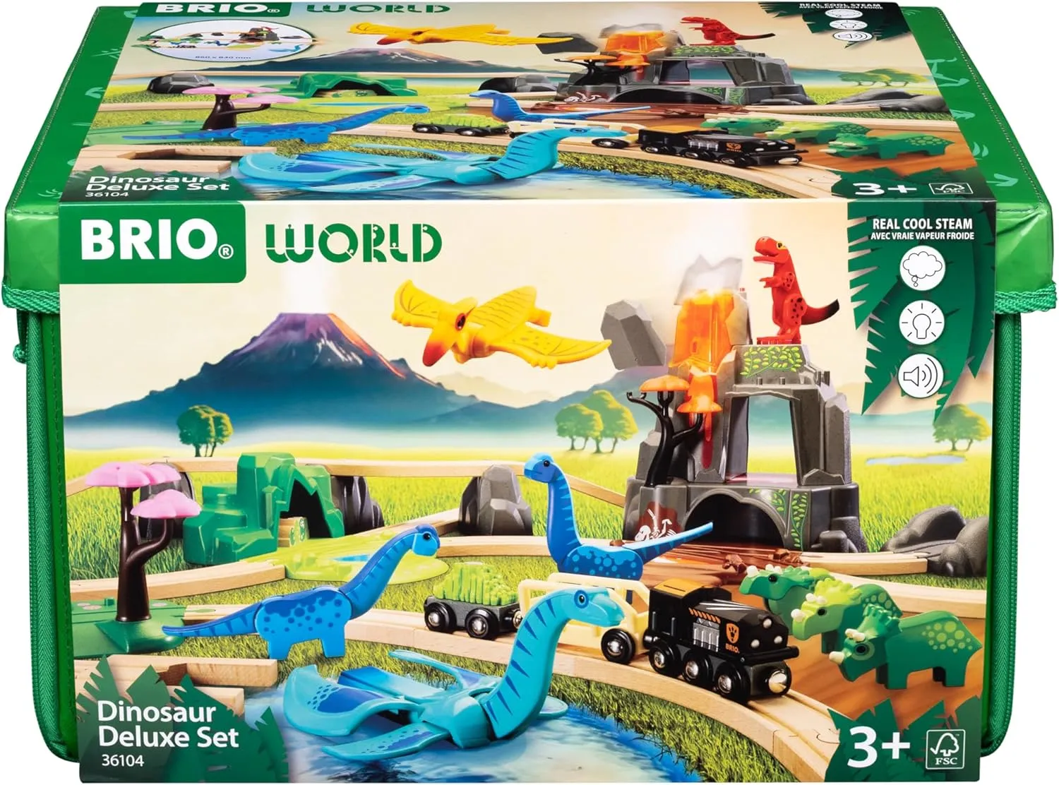 BRIO World Dinosaur Deluxe Set - 44-Piece FSC-Certified - Wood Train Set & Accessories - Works with All BRIO Sets - Dinosaur Train Engine, 2 Wagons, 8 Dinosaurs, Wooden Tracks & More - Kids Ages 3 