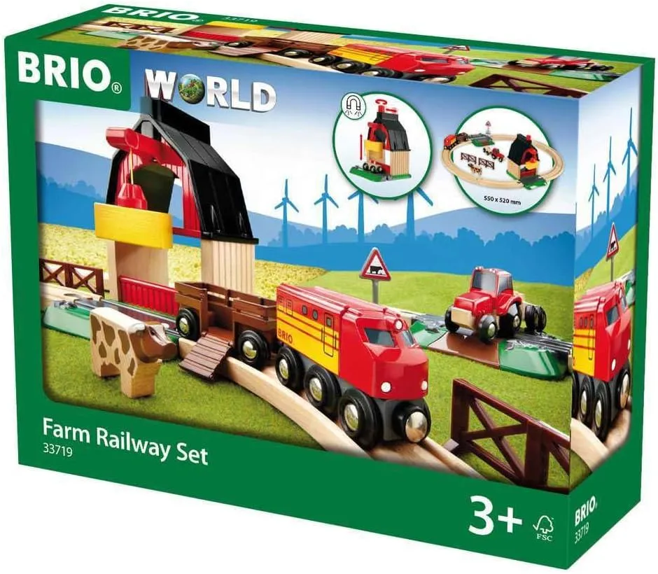 BRIO World Farm Railway Set - 20-Piece FSC-Certified Wood Train Set & Accessories - Works with All BRIO Wooden Railway Sets - Includes Barn, Tractor, Hay Crane, Tracks & More - Fun for Kids Ages 3 