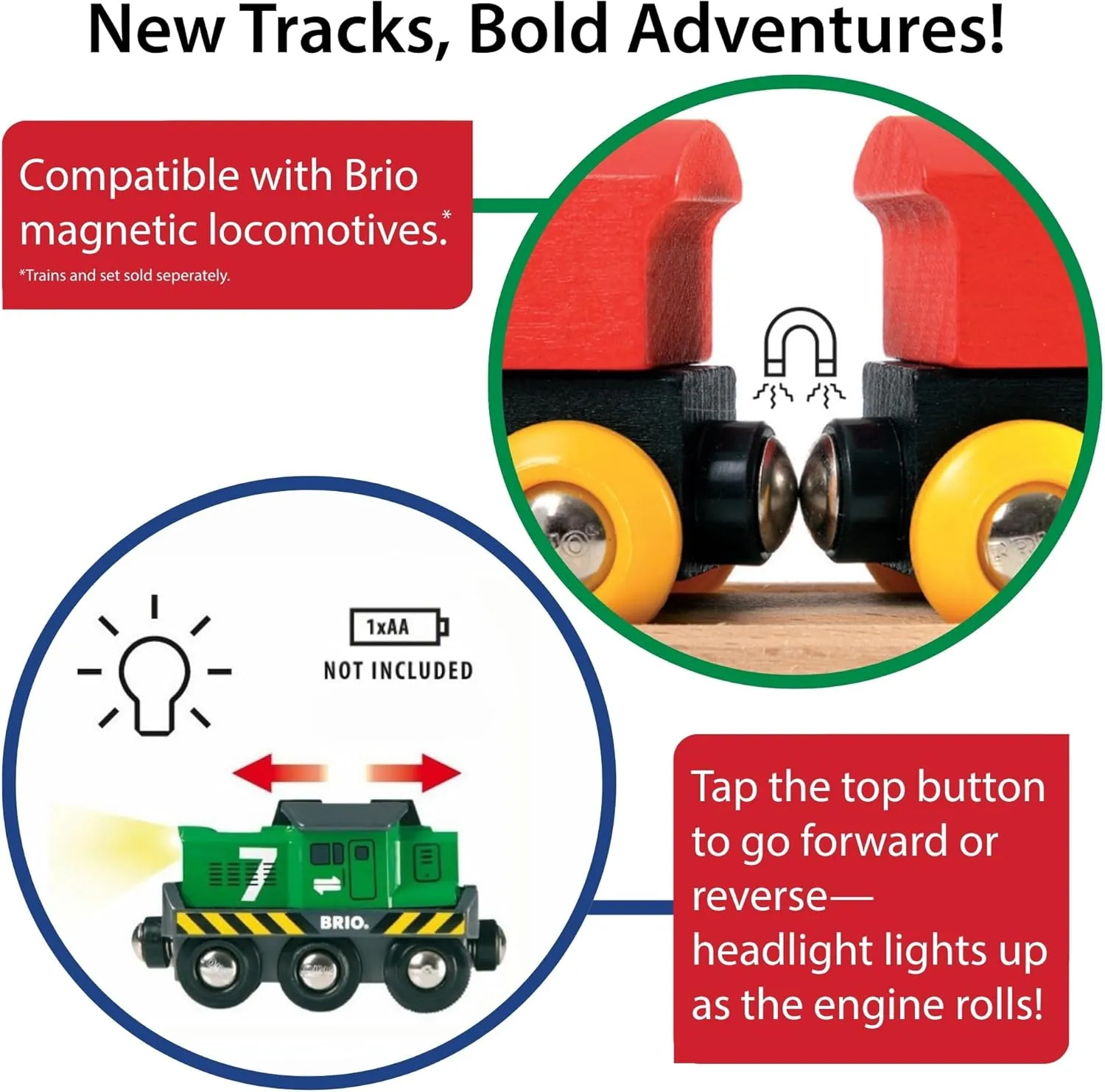 BRIO World Freight Battery Engine - Battery-Operated Toy Train for Wooden Tracks - Powerful Motorized Train Engine Pulls The Longest Sets - Works with All Railway Sets - Ages 3 & Up