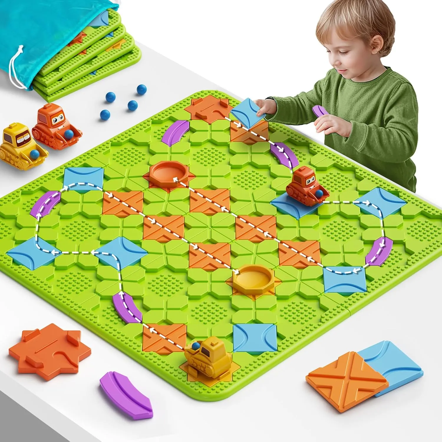 Building Blocks 568pcs with Storage Bin   Train Tracks Set with 2 Push Cars – Creative Construction Toys for Kids Ages 3 , STEM Learning Playset Compatible with Major Brands