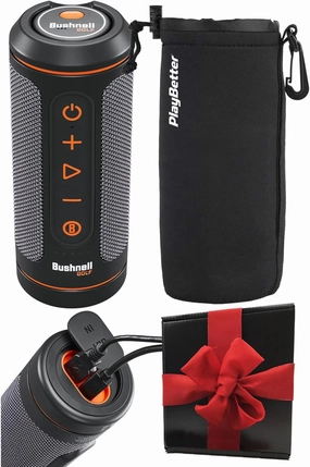Bushnell Wingman 2 Golf GPS Speaker - Bluetooth Speaker with Integrated BITE Magnetic Mount & Battery Indicator - Perfect Golf Gift - Includes Protective Pouch, Red Bow