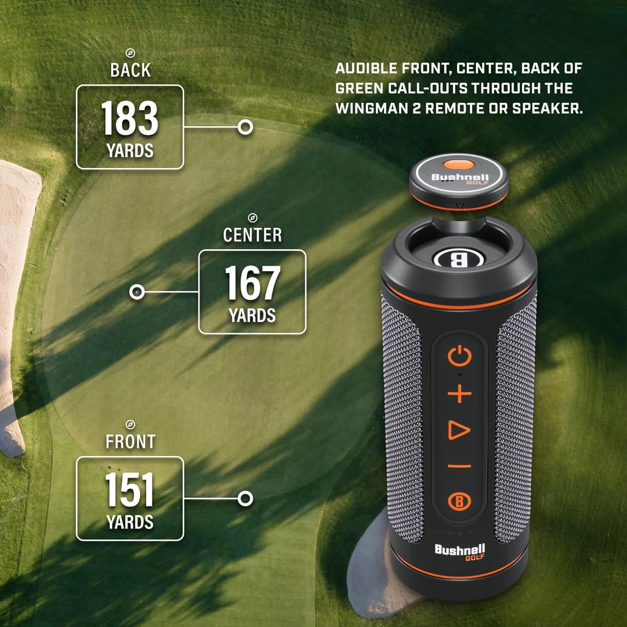 Bushnell Wingman 2 Golf GPS Speaker - Bluetooth Speaker with Integrated BITE Magnetic Mount & Battery Indicator - Perfect Golf Gift - Includes Protective Pouch, Red Bow