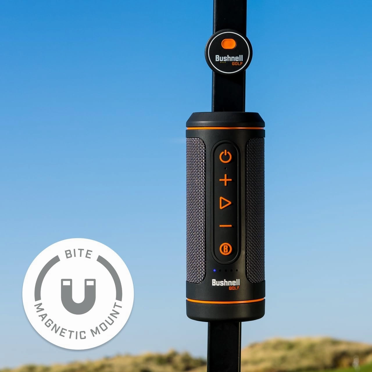 Bushnell Wingman 2 Golf GPS Speaker - Bluetooth Speaker with Integrated BITE Magnetic Mount & Battery Indicator - Perfect Golf Gift - Includes Protective Pouch, Red Bow