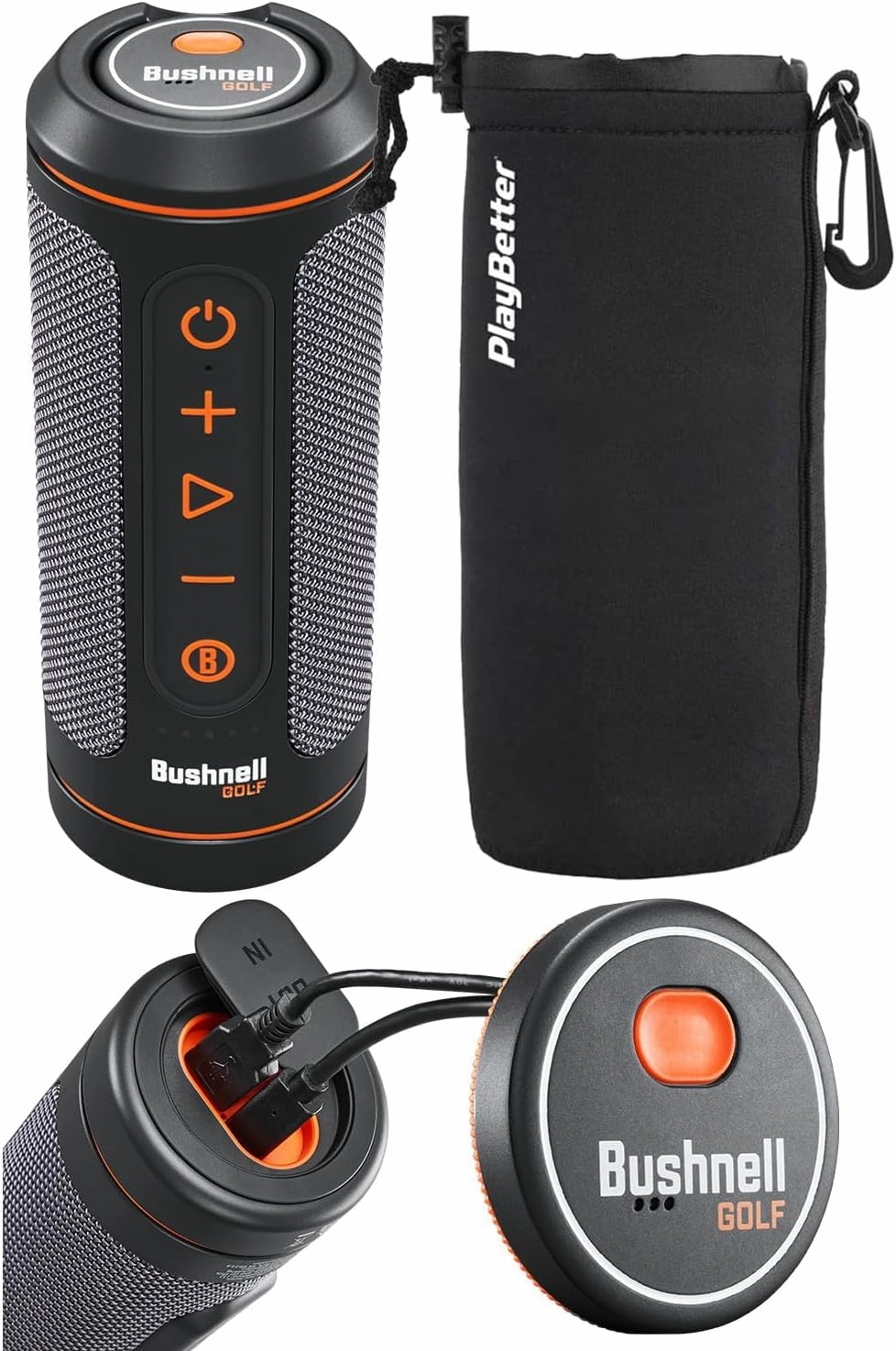 Bushnell Wingman 2 Golf Speaker with GPS (2024) | Remote Controlled Voice GPS Distances, Music, 40,000  Courses, BITE Magnetic Cart Mount - Bundle with PlayBetter Protective Wingman Pouch