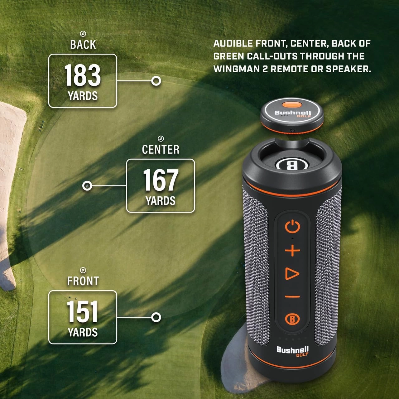 Bushnell Wingman 2 Golf Speaker with GPS (2024) | Remote Controlled Voice GPS Distances, Music, 40,000  Courses, BITE Magnetic Cart Mount - Bundle with PlayBetter Protective Wingman Pouch