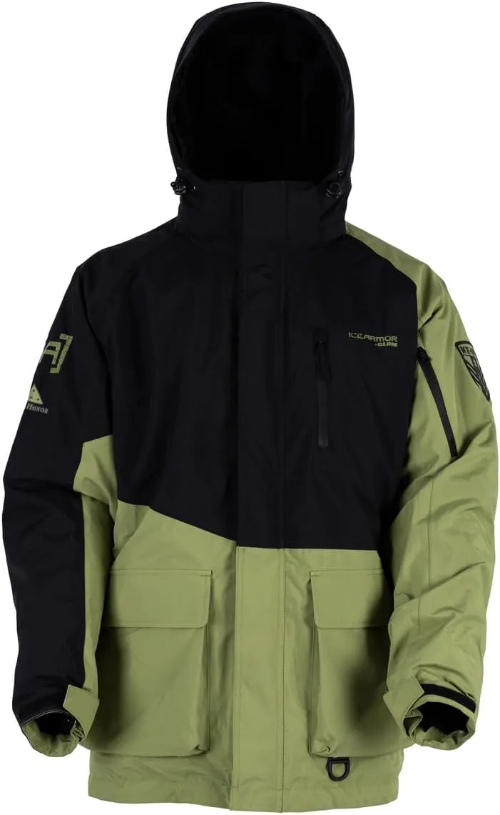 by Clam Delta Float Parka – Waterproof, Insulated Ice Fishing Jacket with MotionFloat Technology – Drab Green/Black (Large)