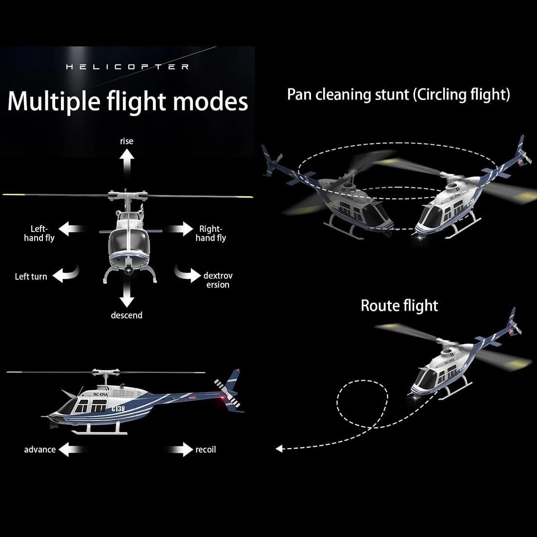 C138 RC Helicopter, 1/33 Scale Bell 206 Remote Control Helicopter, 2.4G 6CH 6-Axis Gyro Altitude Hold No Aileron RTF for Adults, Beginners, Hobbyists