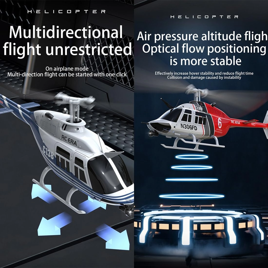 C138 RC Helicopter, 1/33 Scale Bell 206 Remote Control Helicopter, 2.4G 6CH 6-Axis Gyro Altitude Hold No Aileron RTF for Adults, Beginners, Hobbyists