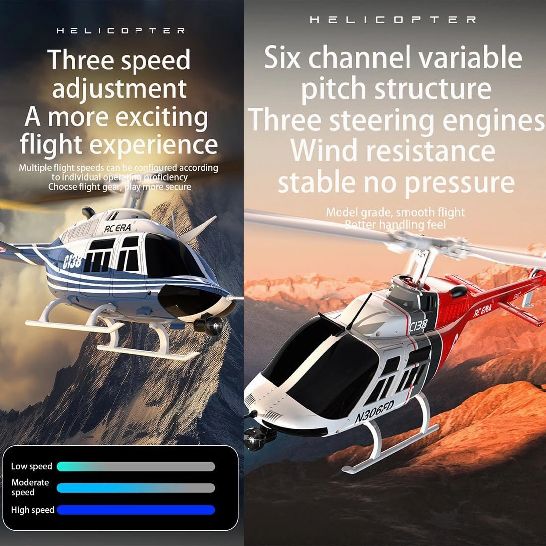 C138 RC Helicopter, 1/33 Scale Bell 206 Remote Control Helicopter, 2.4G 6CH 6-Axis Gyro Altitude Hold No Aileron RTF for Adults, Beginners, Hobbyists